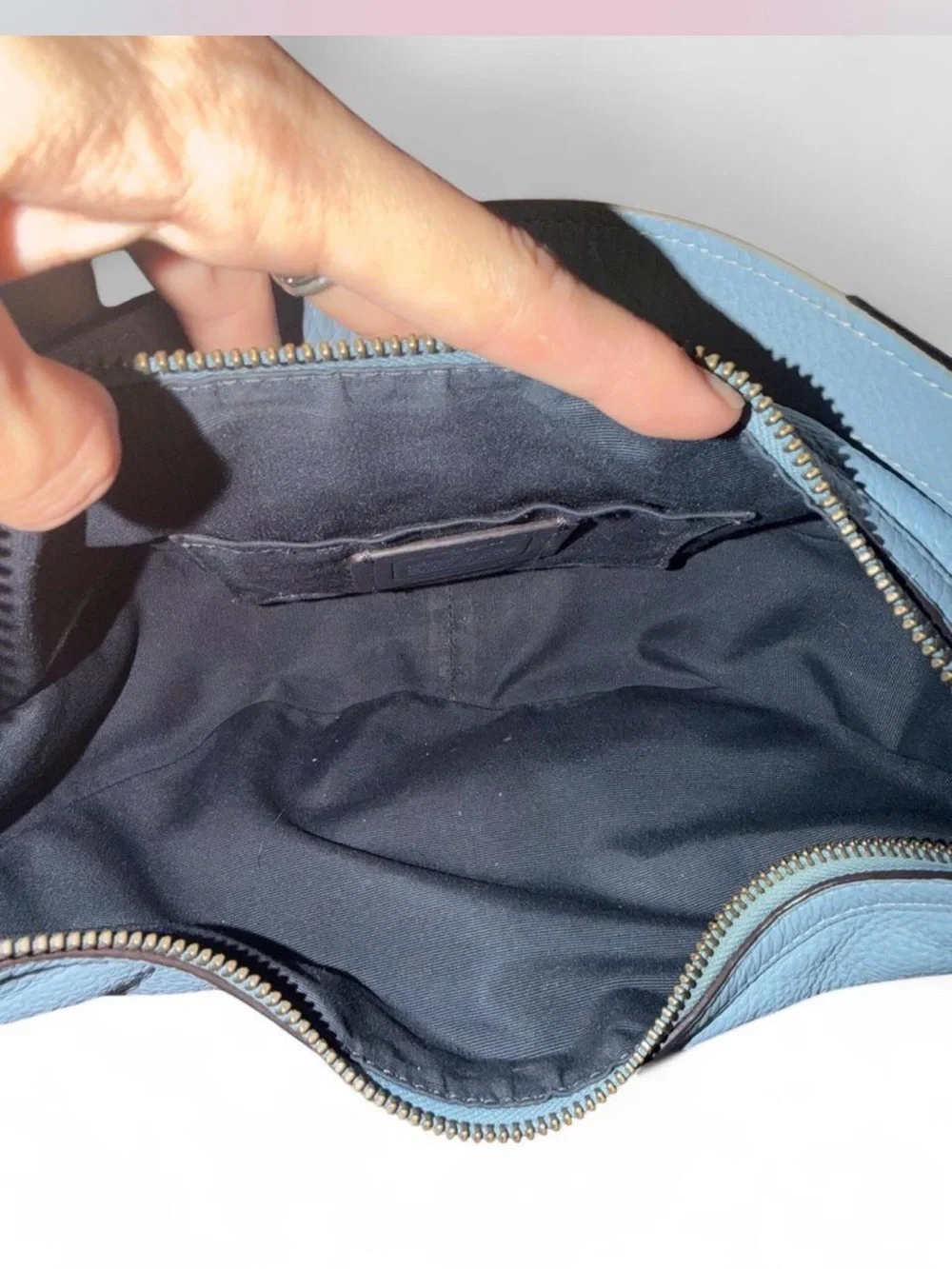 Light Blue Coach Aria Shoulder Bag With Gunmetal Hardware
